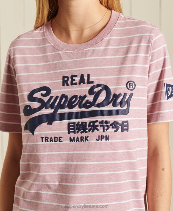 Superdry Vintage Logo Source Striped T-Shirt Pink Women