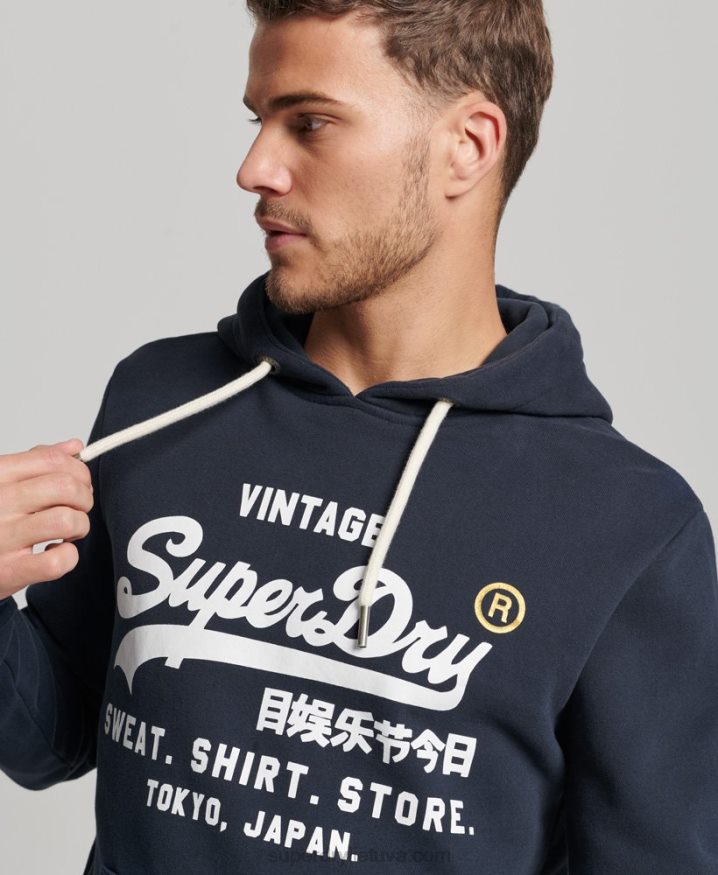 Superdry Vintage Logo Store Classic Hoodie Navy Men