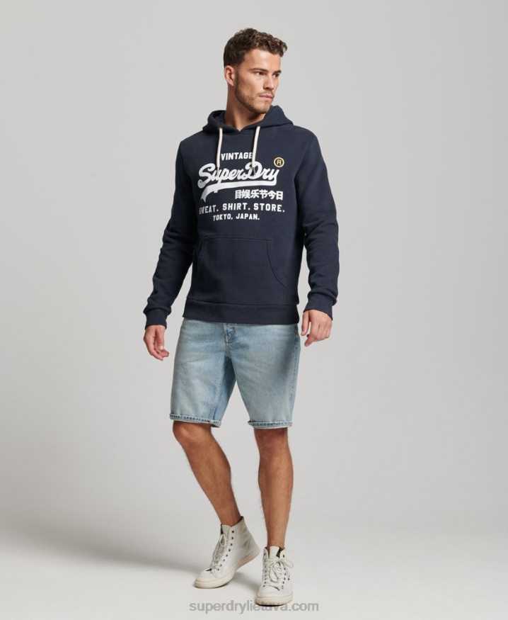 Superdry Vintage Logo Store Classic Hoodie Navy Men