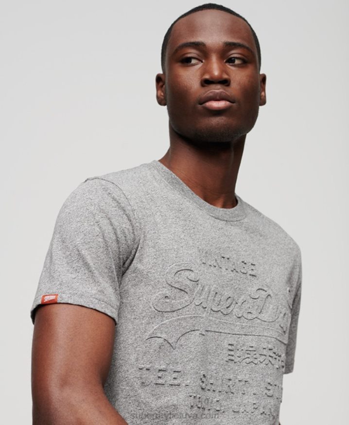 Superdry Vintage Logo Store Embossed T-Shirt Light Grey Men