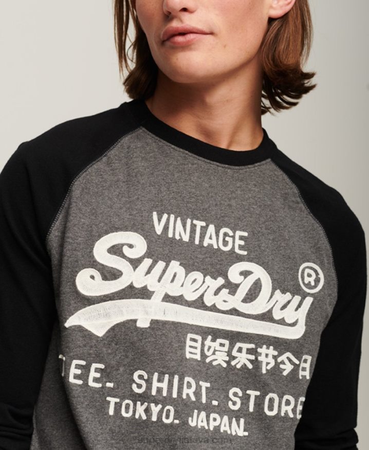 Superdry Vintage Logo Store Raglan Long Sleeve Top Dark Grey Men