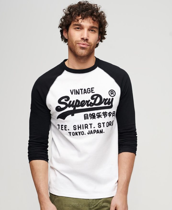 Superdry Vintage Logo Store Raglan Long Sleeve Top White Men