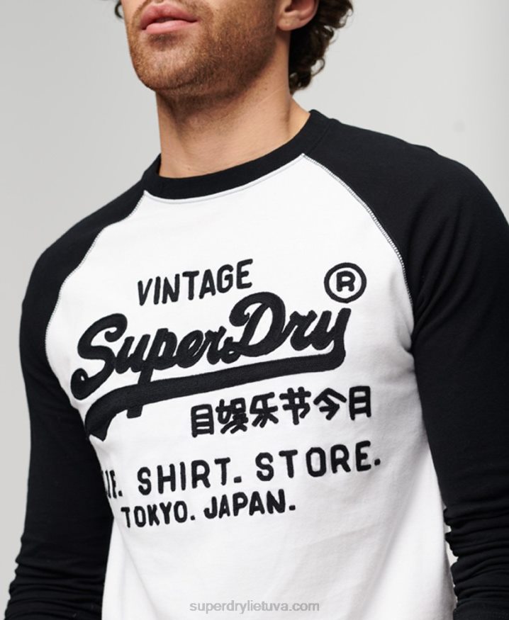 Superdry Vintage Logo Store Raglan Long Sleeve Top White Men