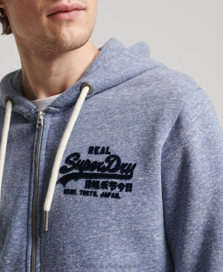 Superdry Vintage Logo Tonal Zip Hoodie Blue Men