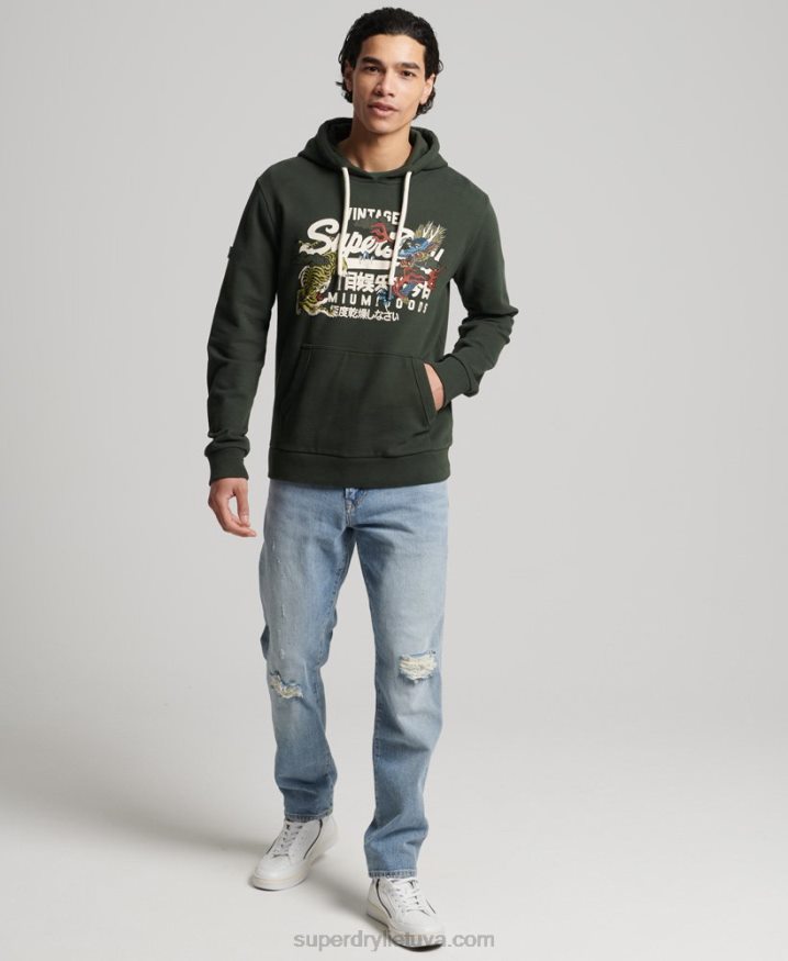 Superdry Vintage Logo Unbrushed Narrative Hoodie Green Men