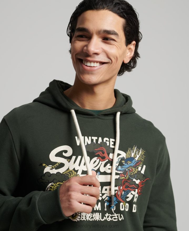 Superdry Vintage Logo Unbrushed Narrative Hoodie Green Men