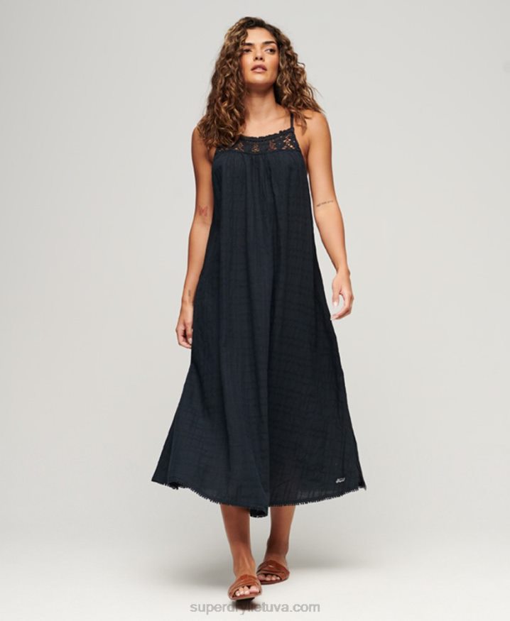 Superdry Vintage Long Halter Cami Dress Navy Women