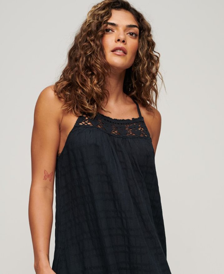 Superdry Vintage Long Halter Cami Dress Navy Women