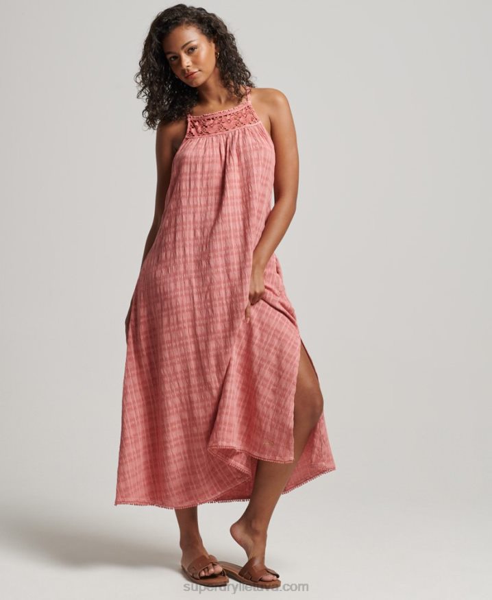 Superdry Vintage Long Halter Cami Dress Pink Women