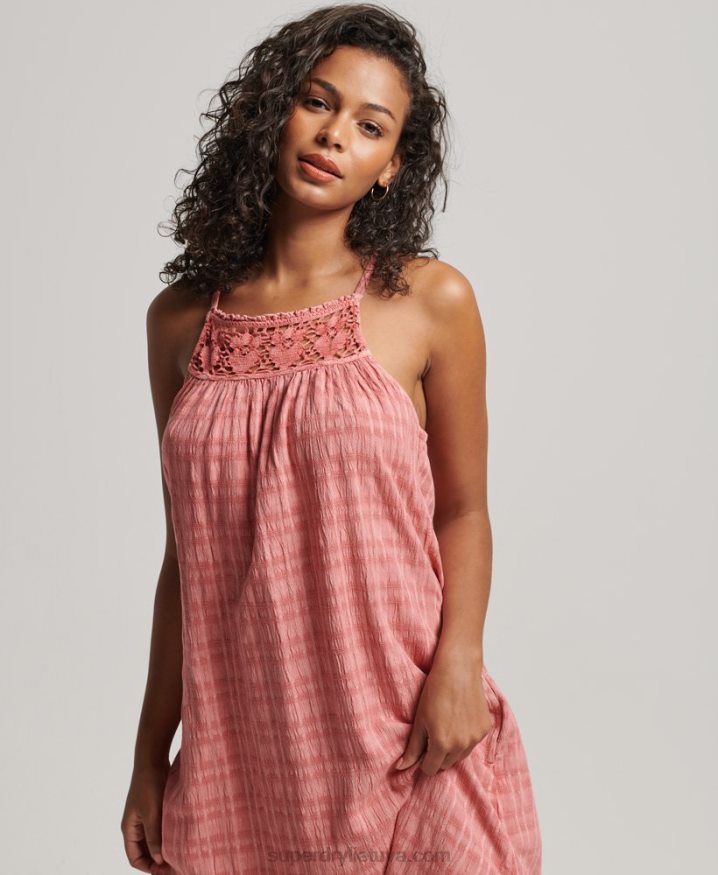 Superdry Vintage Long Halter Cami Dress Pink Women