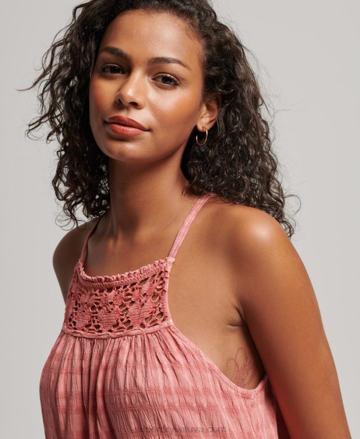 Superdry Vintage Long Halter Cami Dress Pink Women