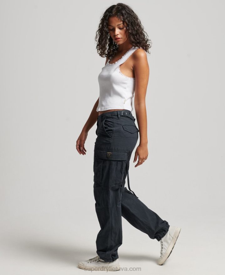 Superdry Vintage Low Rise Cargo Trousers Navy Women