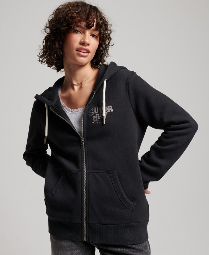 Superdry Vintage Merch Store Zip Hoodie Black Women