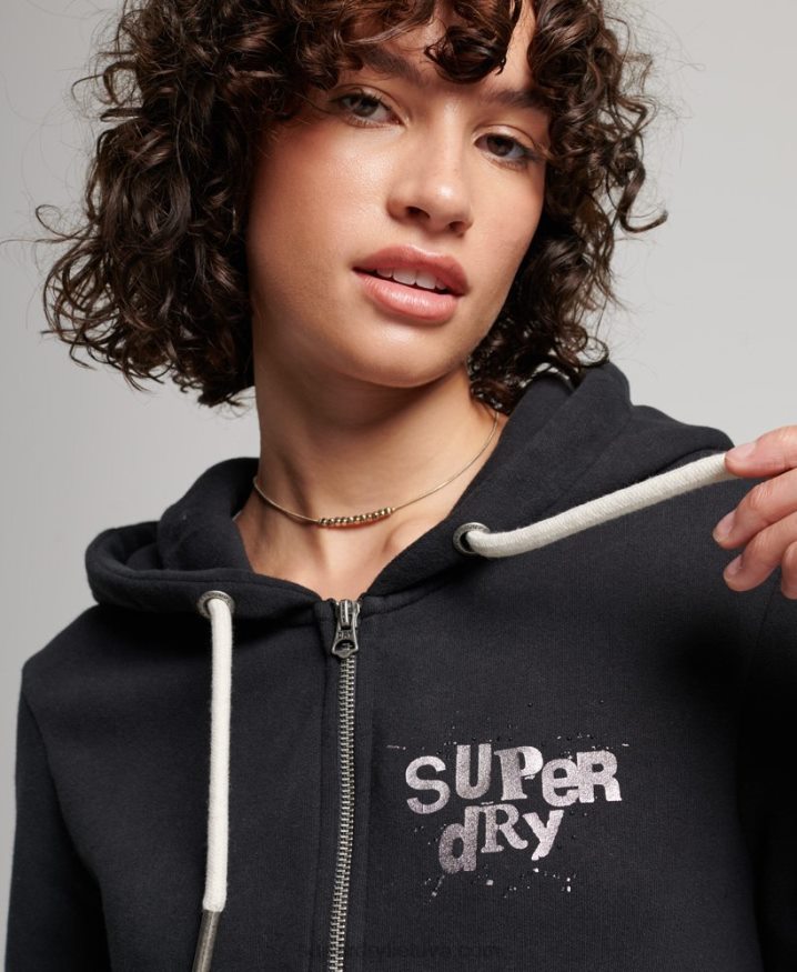 Superdry Vintage Merch Store Zip Hoodie Black Women