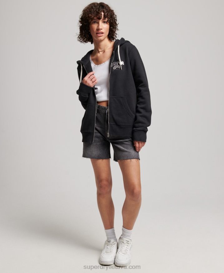 Superdry Vintage Merch Store Zip Hoodie Black Women