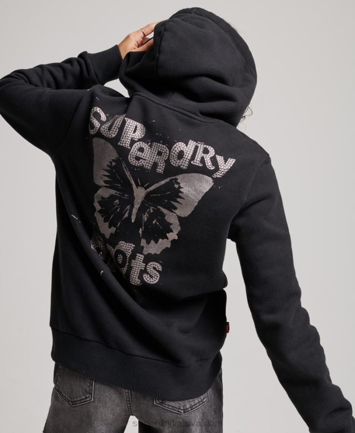 Superdry Vintage Merch Store Zip Hoodie Black Women