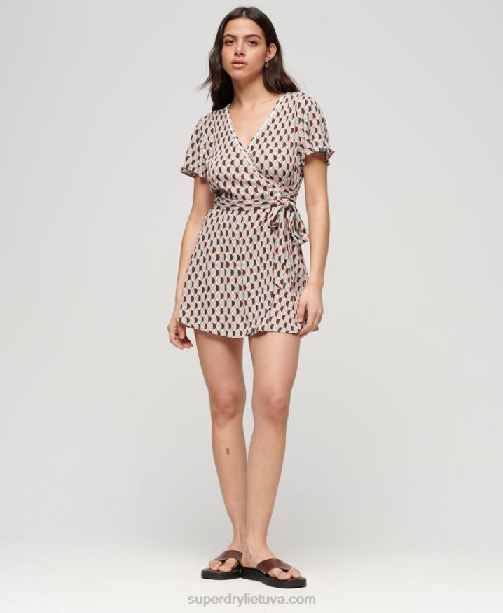 Superdry Vintage Mini Wrap Dress Brown Women