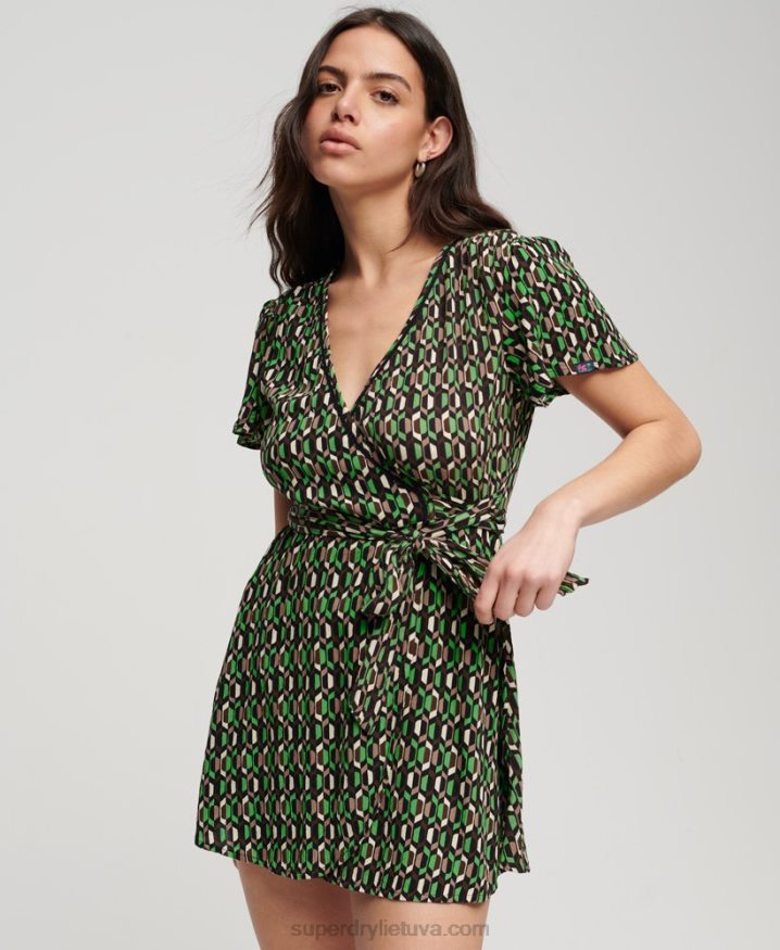 Superdry Vintage Mini Wrap Dress Green Women