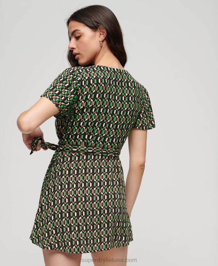 Superdry Vintage Mini Wrap Dress Green Women