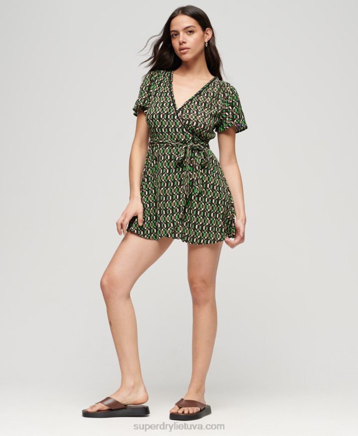 Superdry Vintage Mini Wrap Dress Green Women