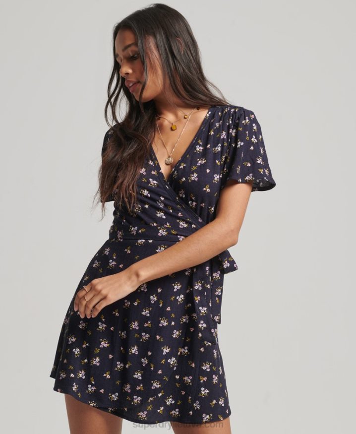 Superdry Vintage Mini Wrap Dress Navy Women