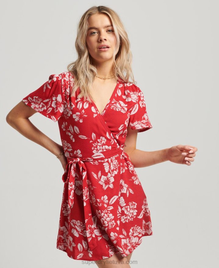 Superdry Vintage Mini Wrap Dress Red Women