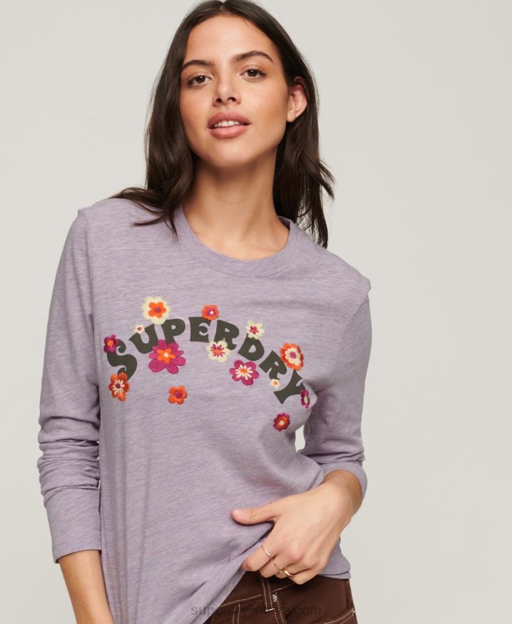 Superdry Vintage Nostalgia Long Sleeve Top Purple Women