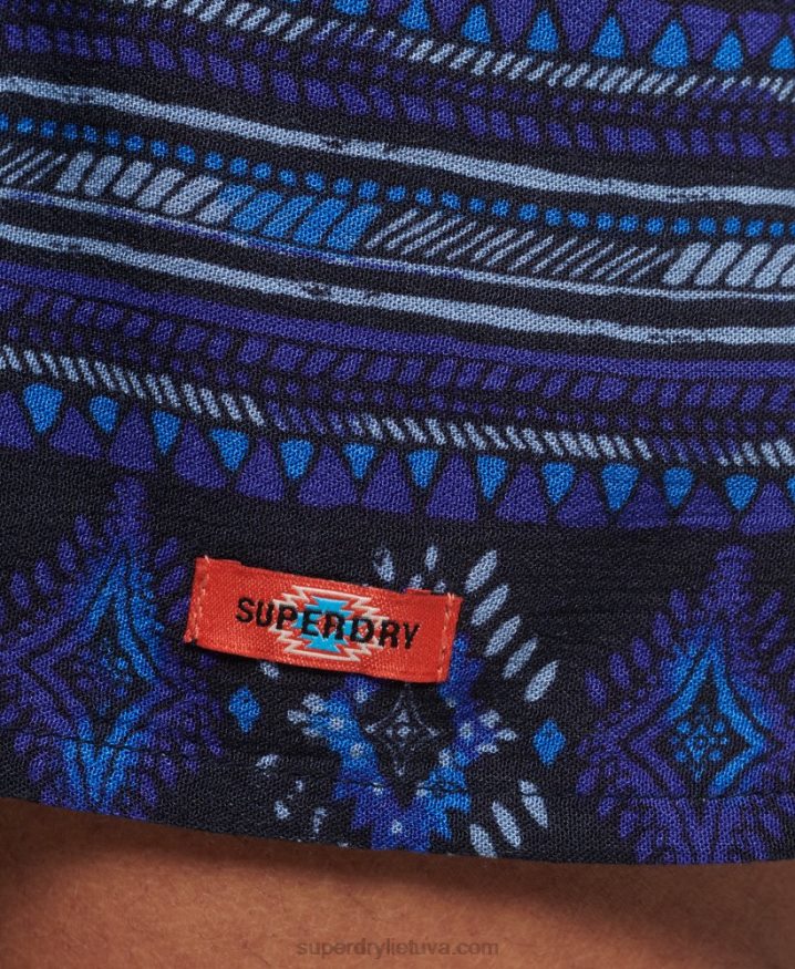 Superdry Vintage Notch Neck Mini Dress Blue Women