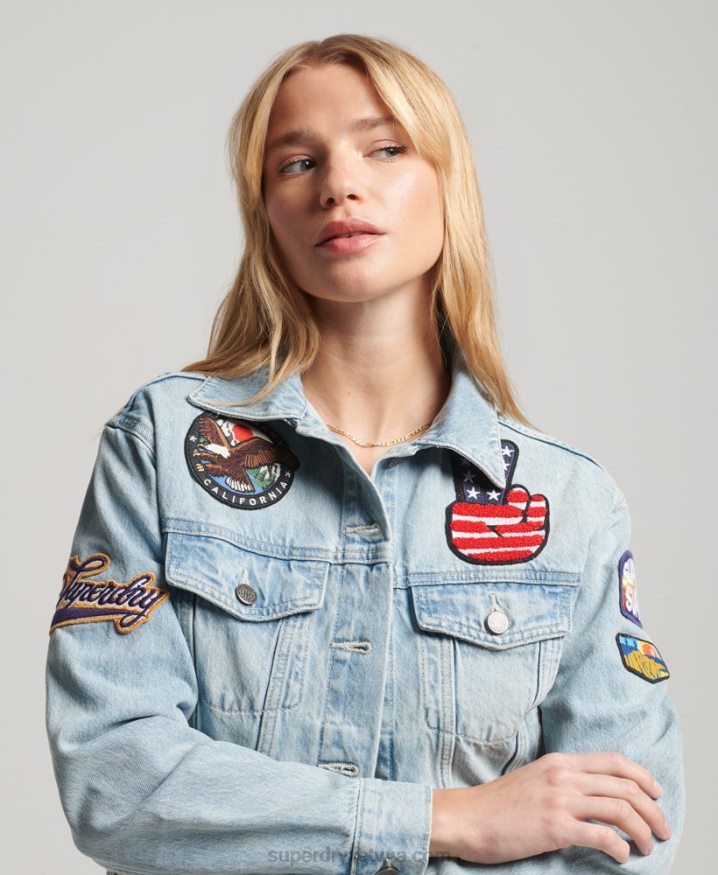 Superdry Vintage Patched Trucker Jacket Light Blue Women