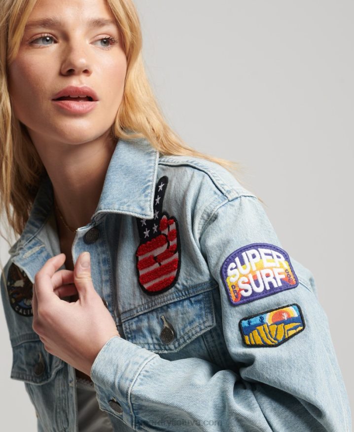 Superdry Vintage Patched Trucker Jacket Light Blue Women