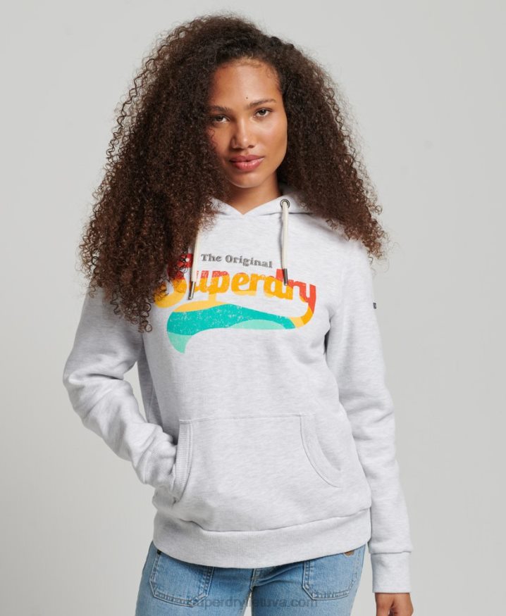 Superdry Vintage Rainbow Hoodie Light Grey Women