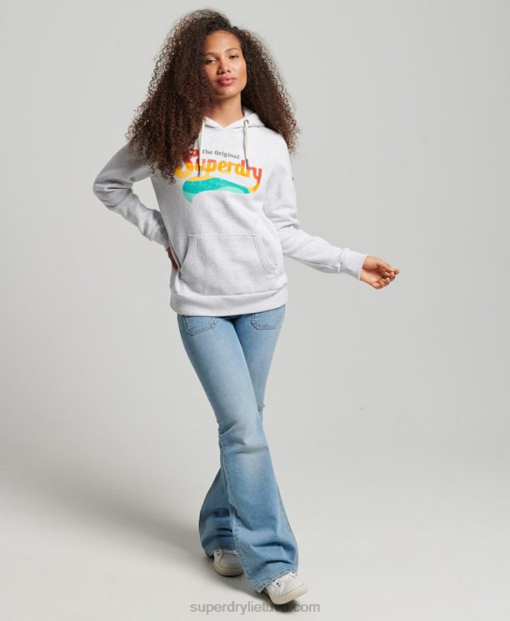 Superdry Vintage Rainbow Hoodie Light Grey Women