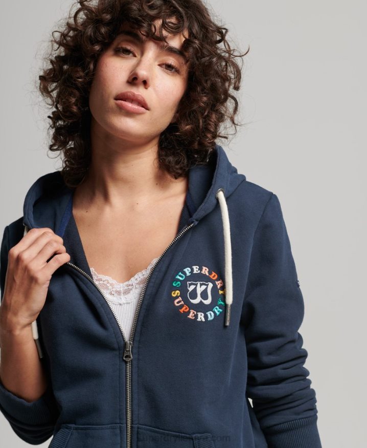 Superdry Vintage Rainbow Zip Hoodie Navy Women