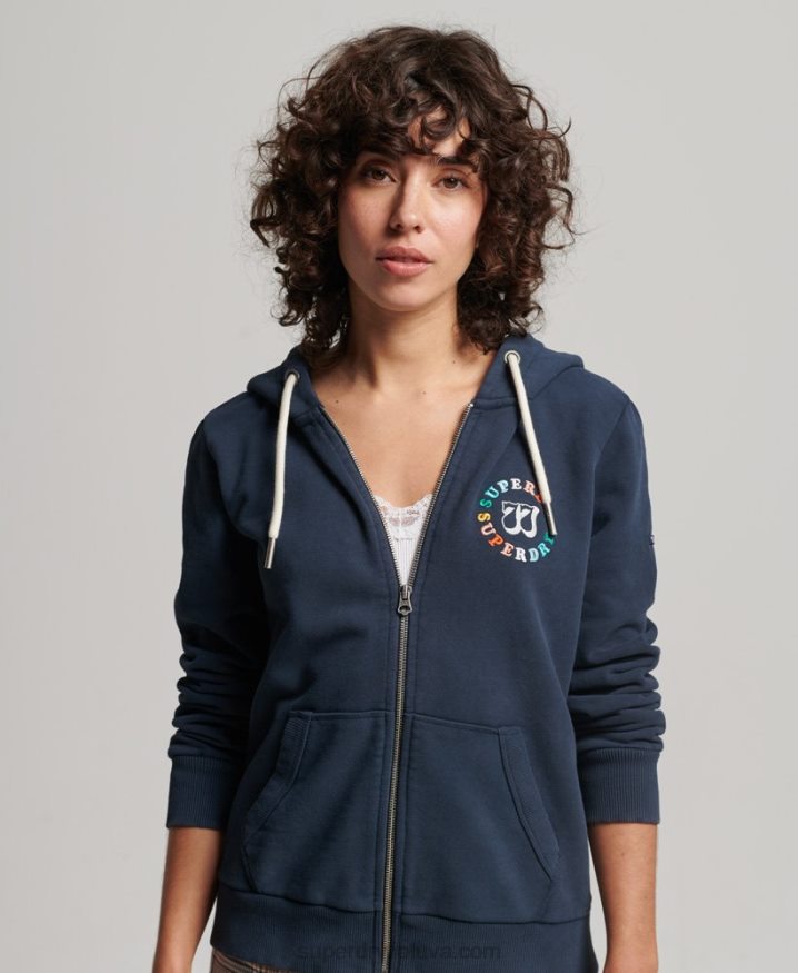 Superdry Vintage Rainbow Zip Hoodie Navy Women