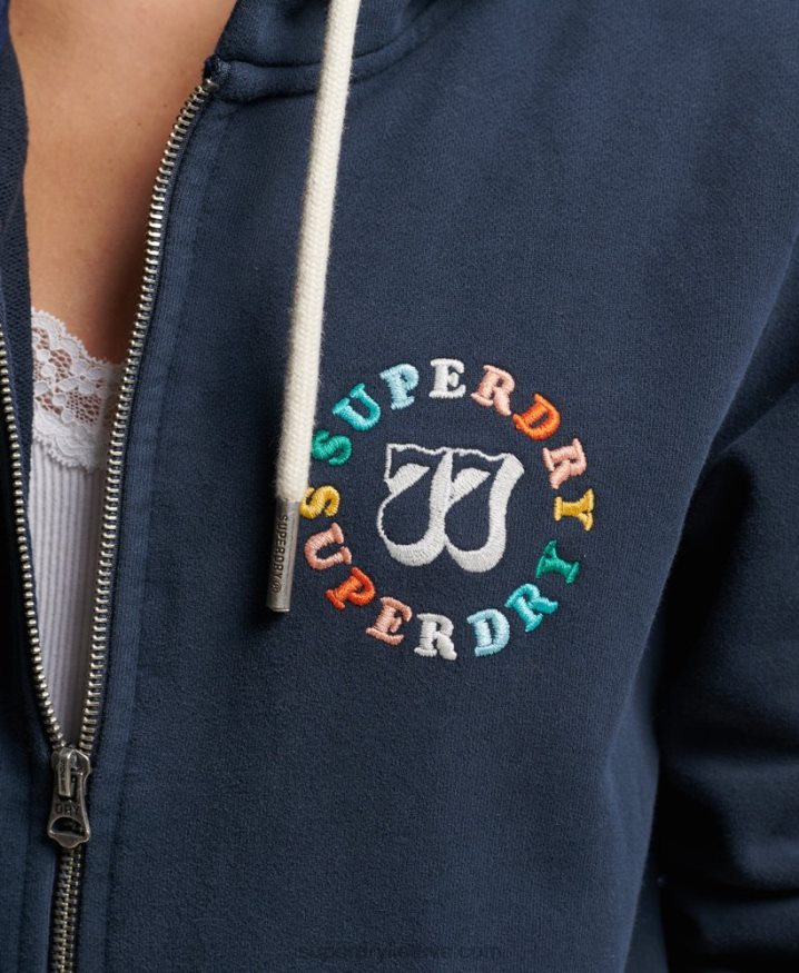 Superdry Vintage Rainbow Zip Hoodie Navy Women