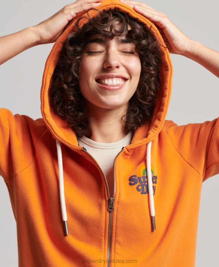 Superdry Vintage Rainbow Zip Hoodie Orange Women