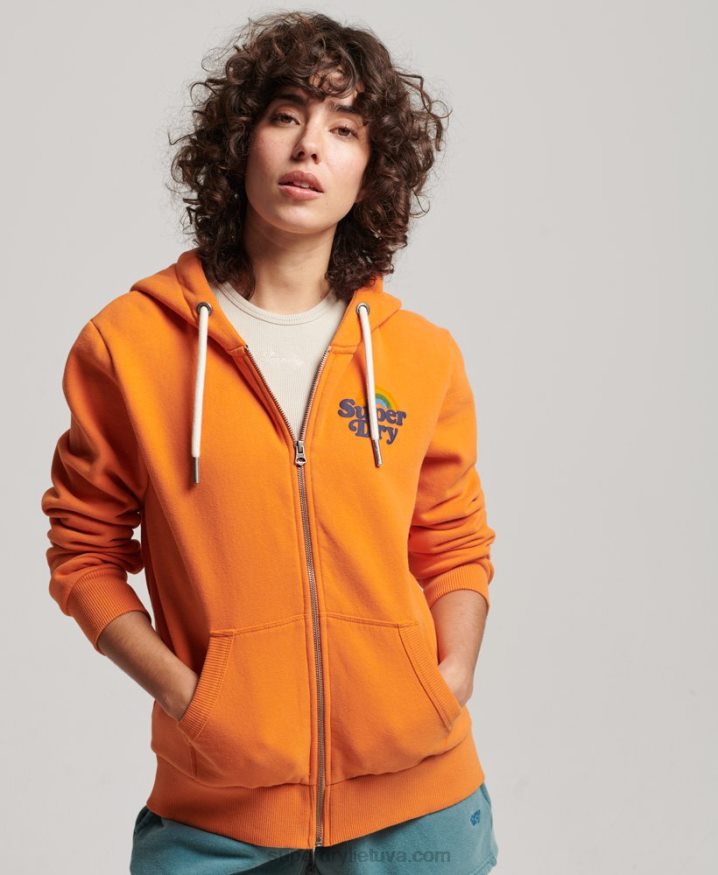 Superdry Vintage Rainbow Zip Hoodie Orange Women