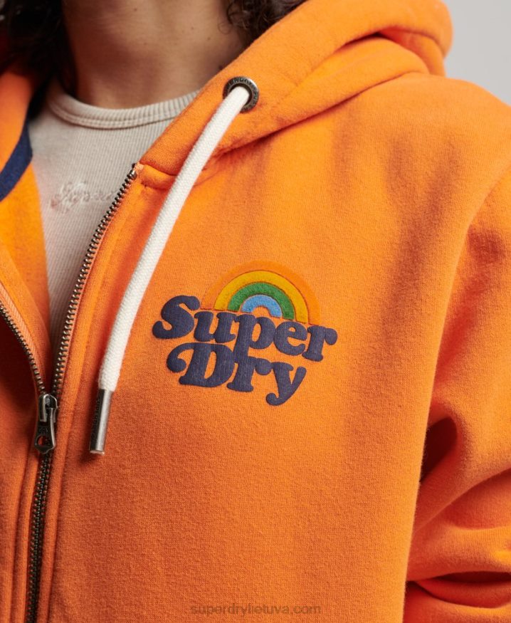 Superdry Vintage Rainbow Zip Hoodie Orange Women