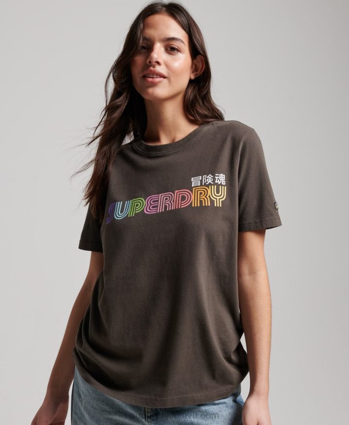 Superdry Vintage Retro Rainbow T-Shirt Dark Grey Women