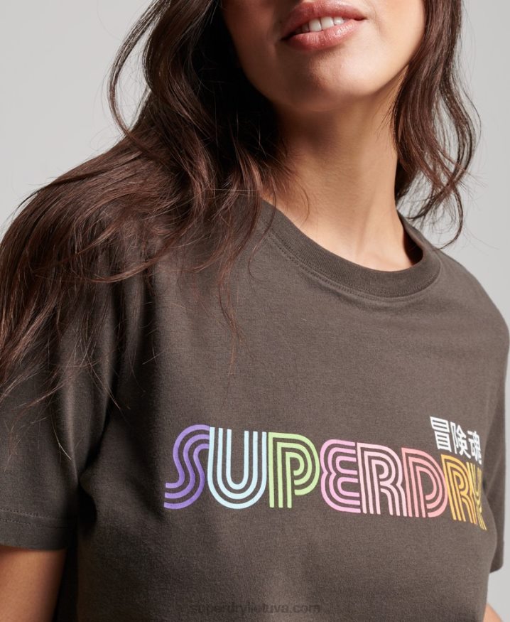 Superdry Vintage Retro Rainbow T-Shirt Dark Grey Women