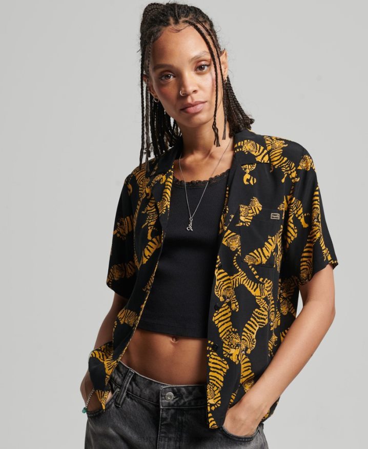 Superdry Vintage Revere Shirt Black Women