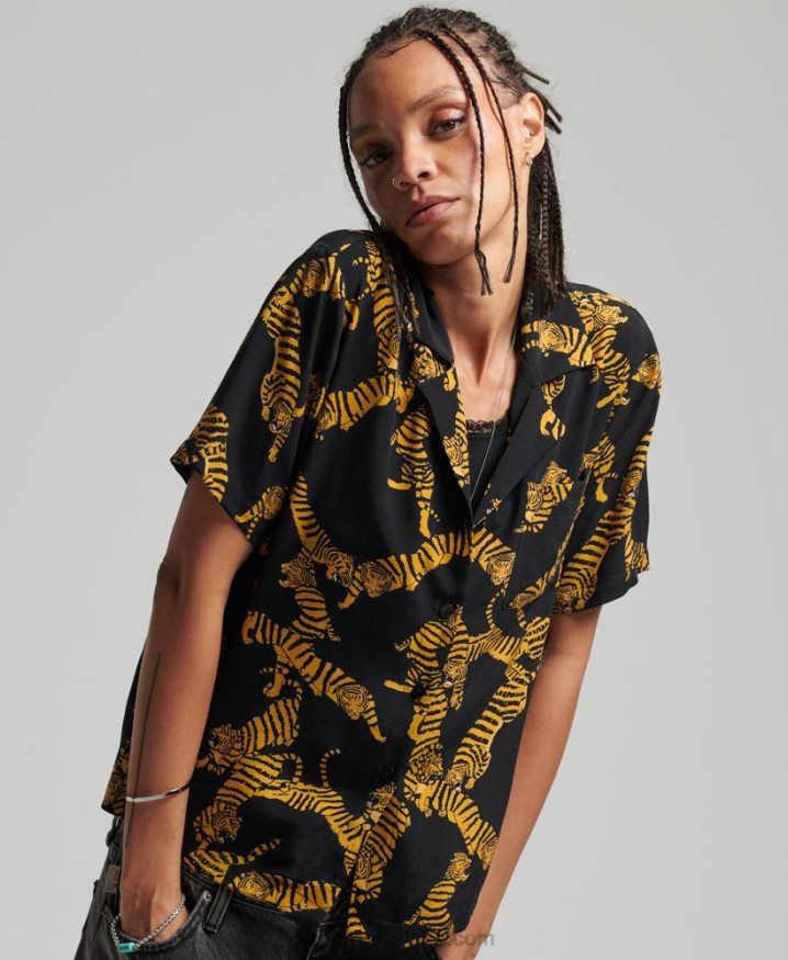 Superdry Vintage Revere Shirt Black Women