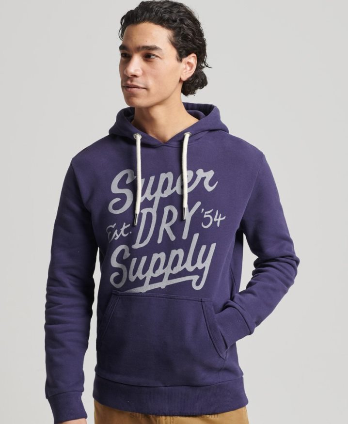 Superdry Vintage Script Style Hoodie Navy Men