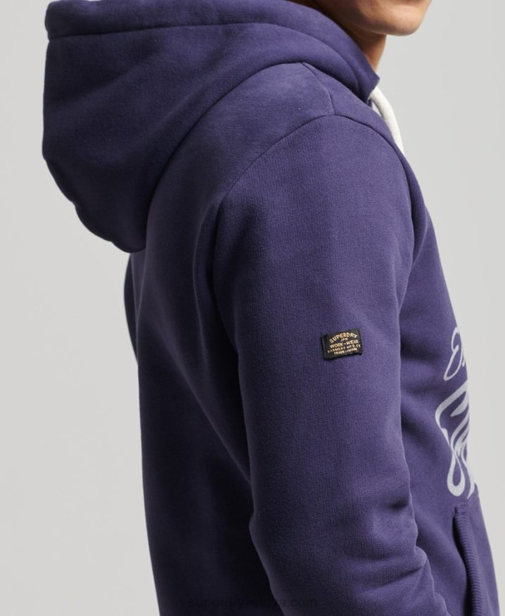 Superdry Vintage Script Style Hoodie Navy Men