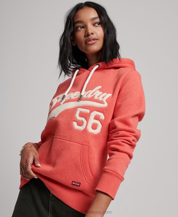 Superdry Vintage Scripted Collegiate Hoodie Coral Women