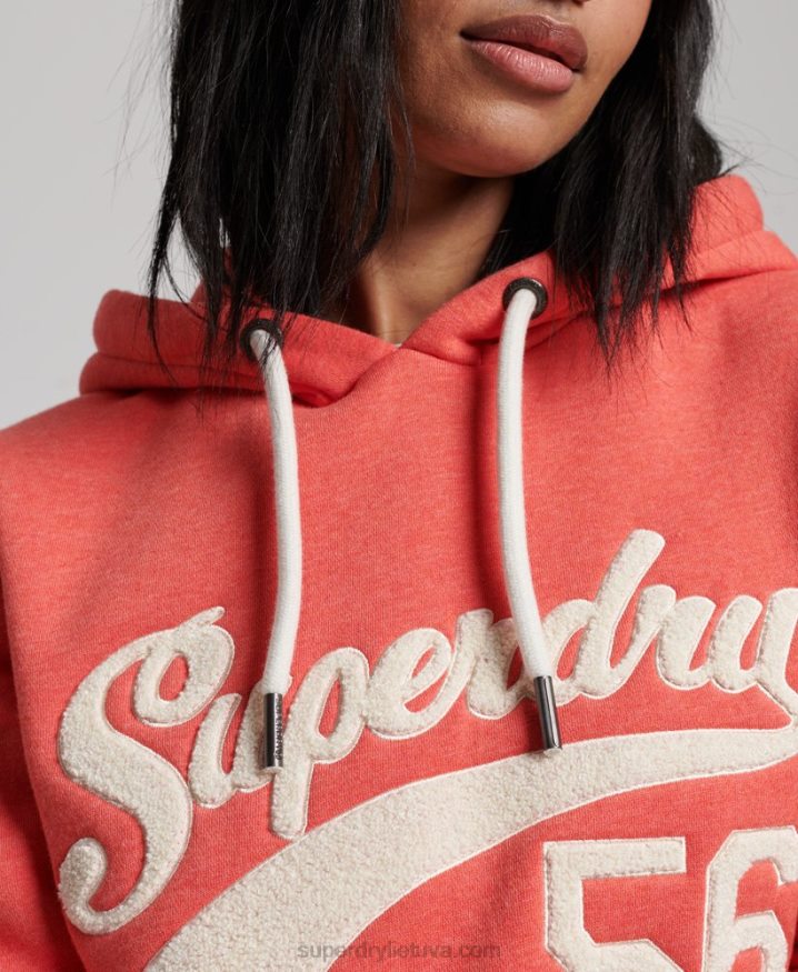 Superdry Vintage Scripted Collegiate Hoodie Coral Women