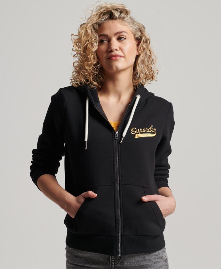 Superdry Vintage Scripted Collegiate Zip Hoodie Black Women