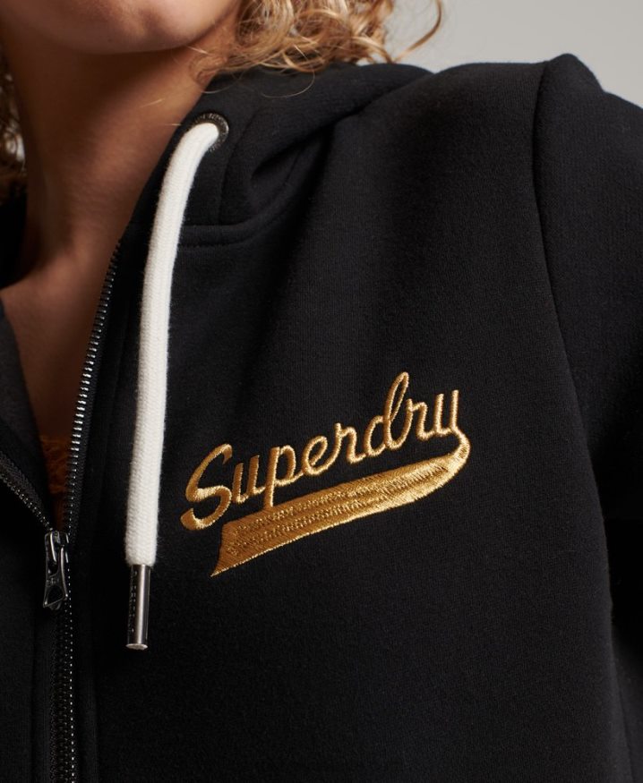 Superdry Vintage Scripted Collegiate Zip Hoodie Black Women