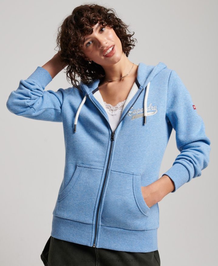 Superdry Vintage Scripted Collegiate Zip Hoodie Blue Women