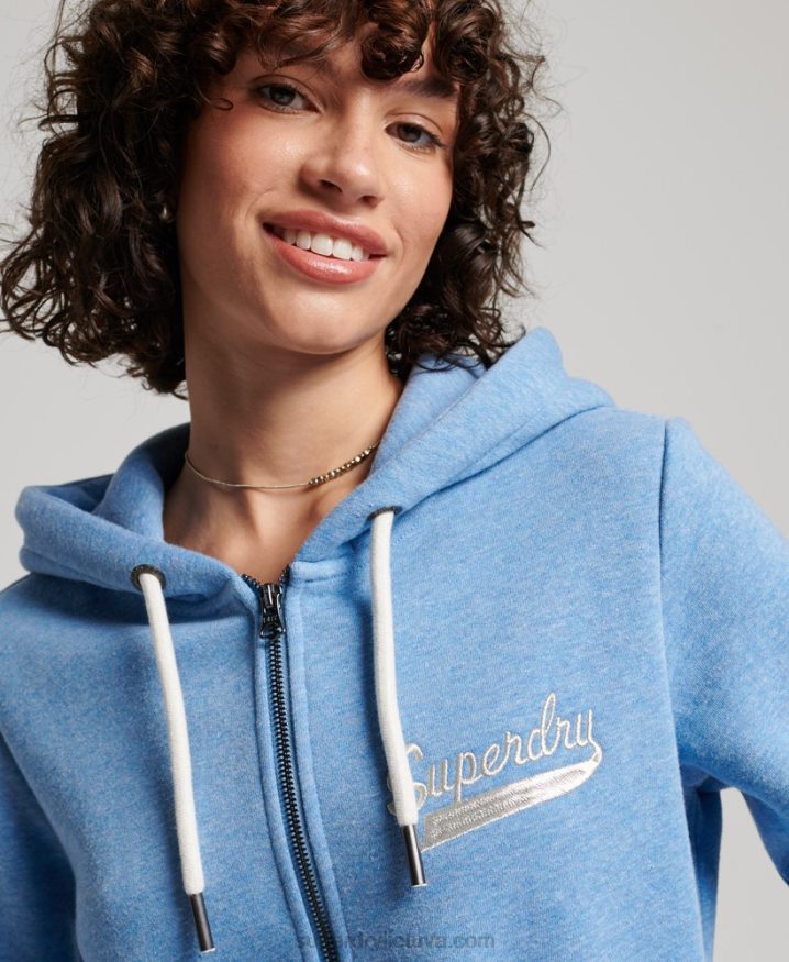 Superdry Vintage Scripted Collegiate Zip Hoodie Blue Women